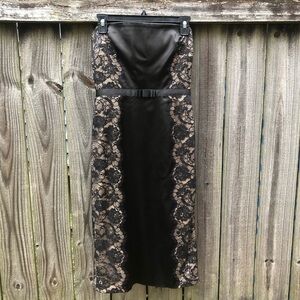 Tadashi Vintage 90s Strapless Dress Size 6 Black Nude Lace Satin